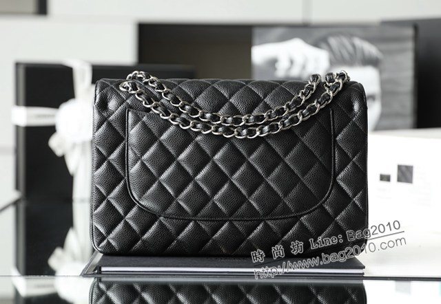 Chanel專櫃最新晶片版系列CF鏈條包 香奈兒經典款黑色牛皮全鋼白叻銀扣CF手袋女包 djc5270